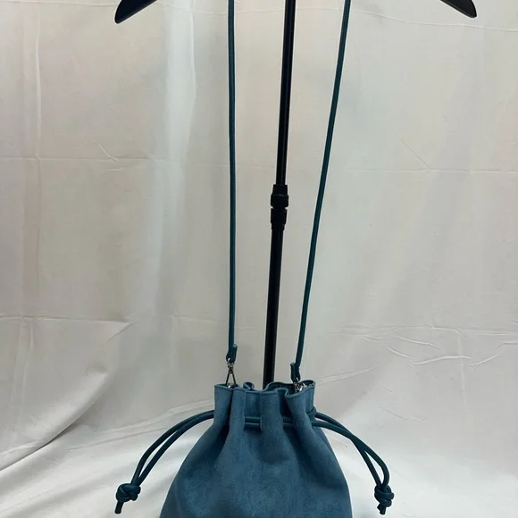 Anthropologie Blue Suede Crossbody Bag with Faux Fur Trim NWTS - Picture 5 of 7